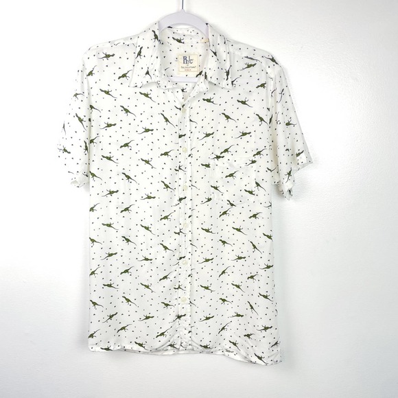 Rebel James & Charli Other - RJ&C Rebel James & Charli T-Rex Button Front Shirt Men's Size Small White Green